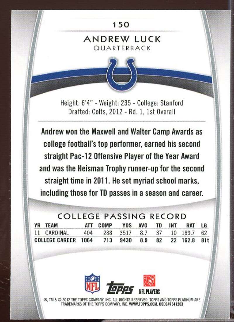 Andrew Luck Rookie Card 2012 Topps Platinum #150  Image 2