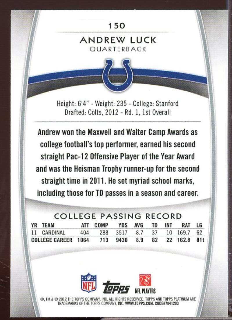 Andrew Luck Rookie Card 2012 Topps Platinum Xfractors #150  Image 2