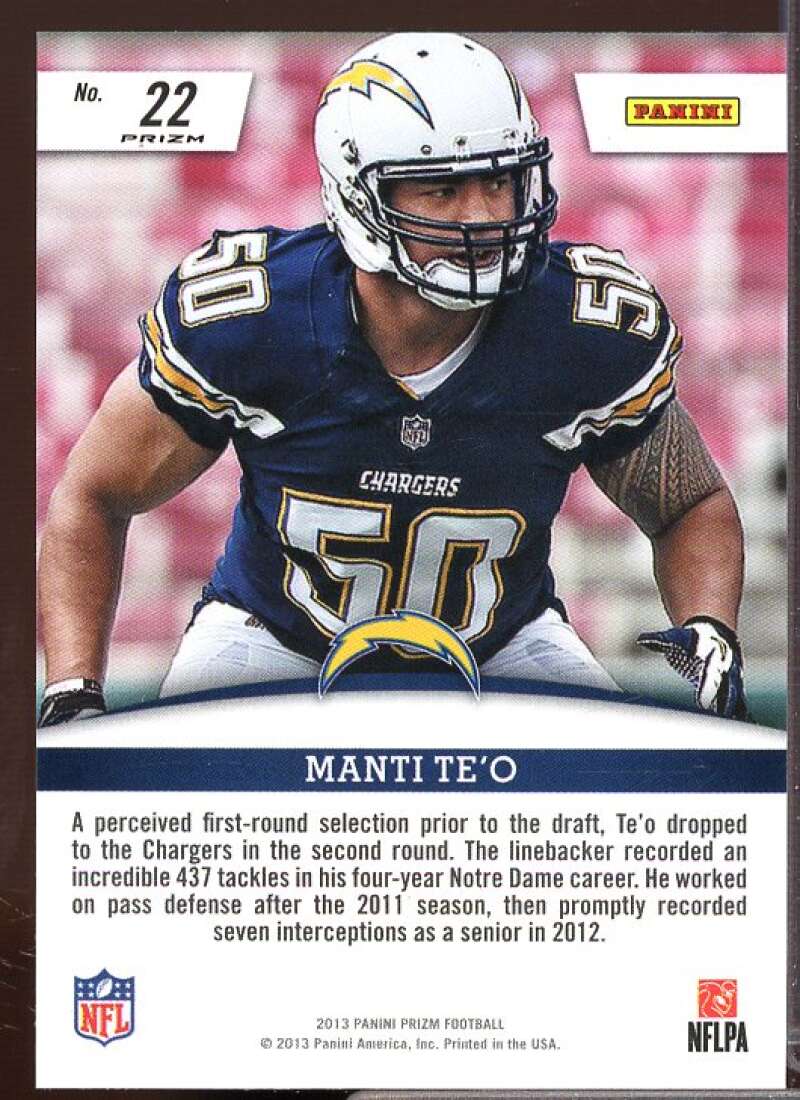 Manti Te'o Rookie Card 2013 Panini Prizm Rookie Impact Prizms #22  Image 2