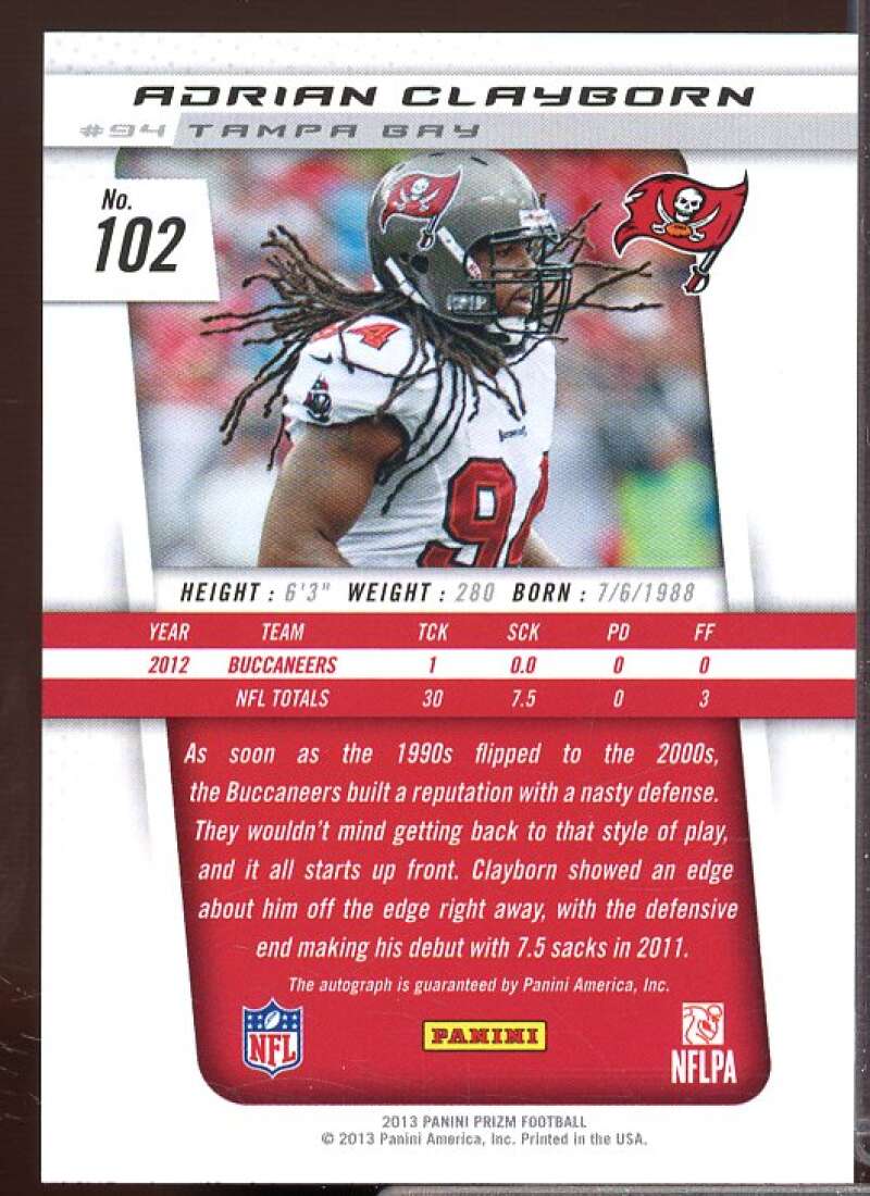 Adrian Clayborn Rookie Card 2013 Panini Prizm Autographs #102  Image 2