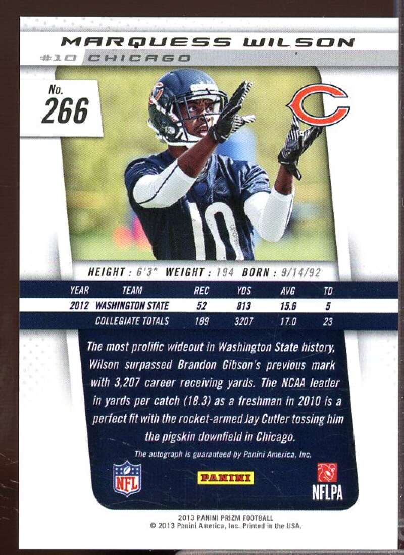 Marquess Wilson Rookie Card 2013 Panini Prizm Autographs #266  Image 2