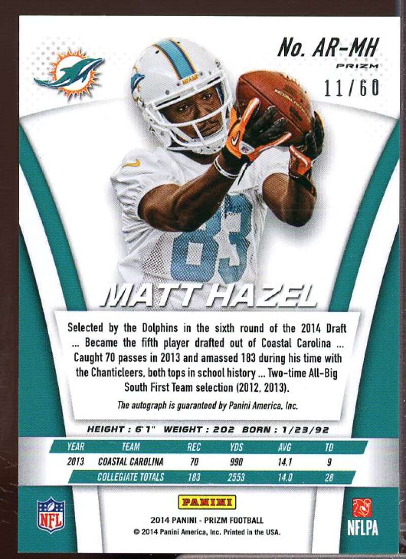 Matt Hazel Rookie Card 2014 Panini Prizm Rookie Autographs Prizms Green #ARMH  Image 2