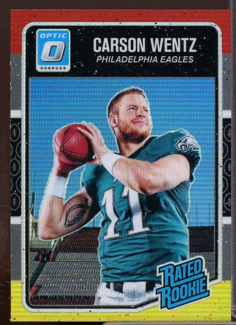 Carson Wentz Rookie Card 2016 Donruss Optic Red and Yellow #156  Image 1