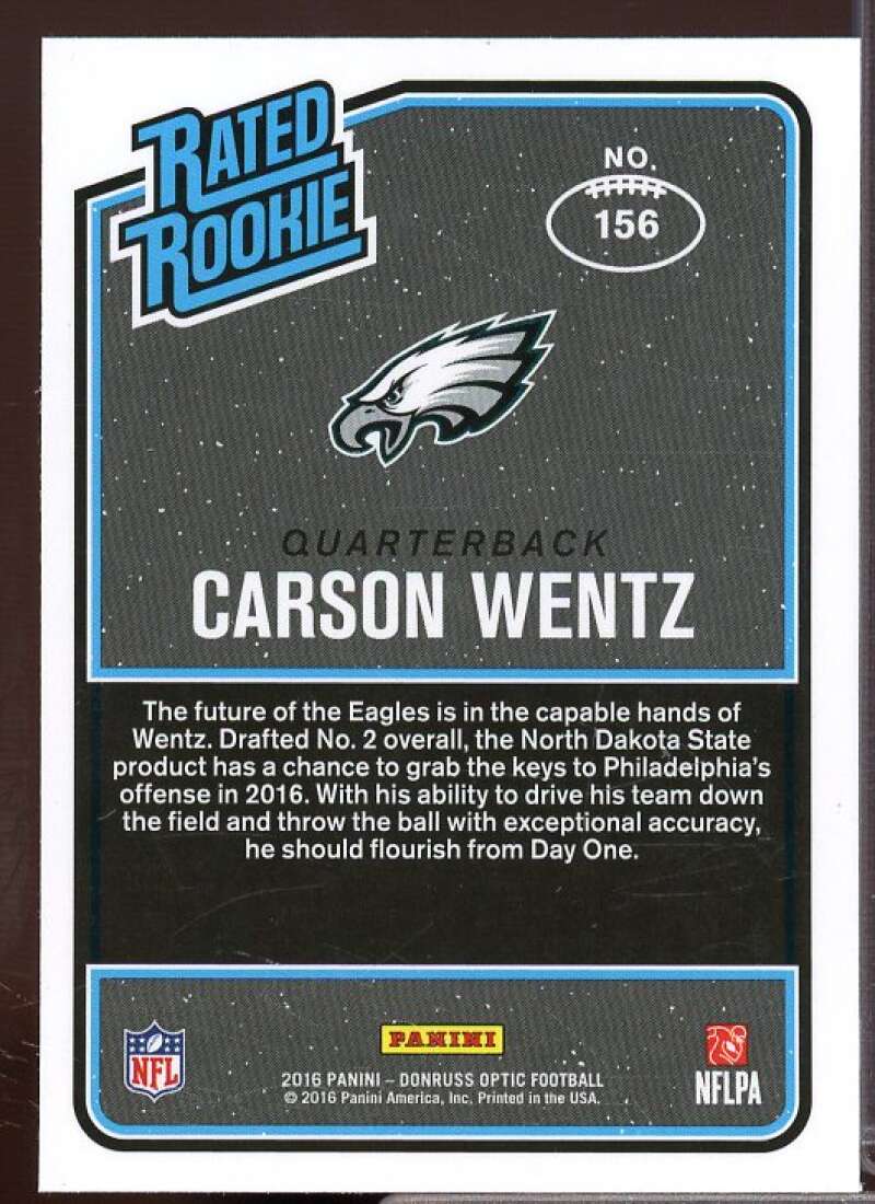 Carson Wentz Rookie Card 2016 Donruss Optic Red and Yellow #156  Image 2