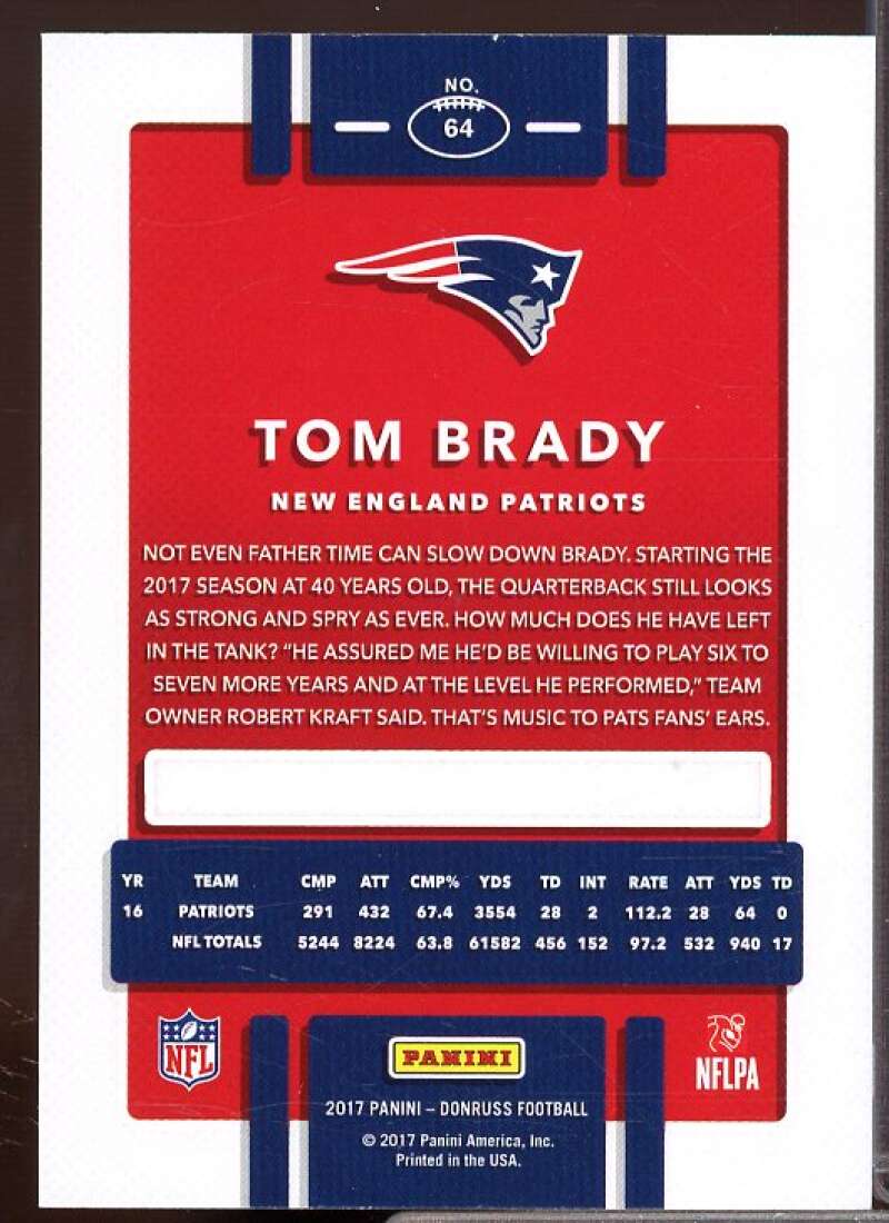 Tom Brady Card 2017 Donruss #64  Image 2