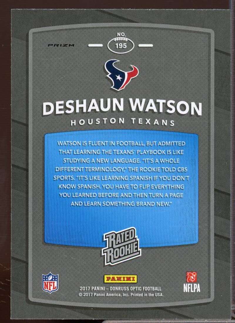 Deshaun Watson Rookie Card 2017 Donruss Optic Red and Yellow #195  Image 2