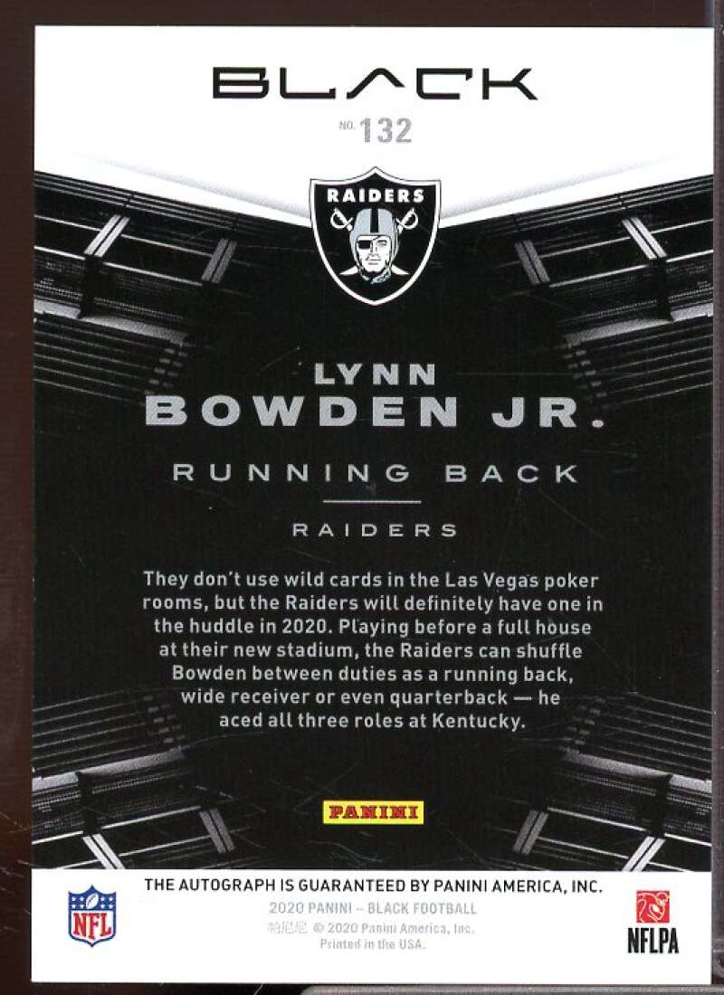 Lynn Bowden Jr. Rookie Card 2020 Panini Black Rookie Autographs #132  Image 2