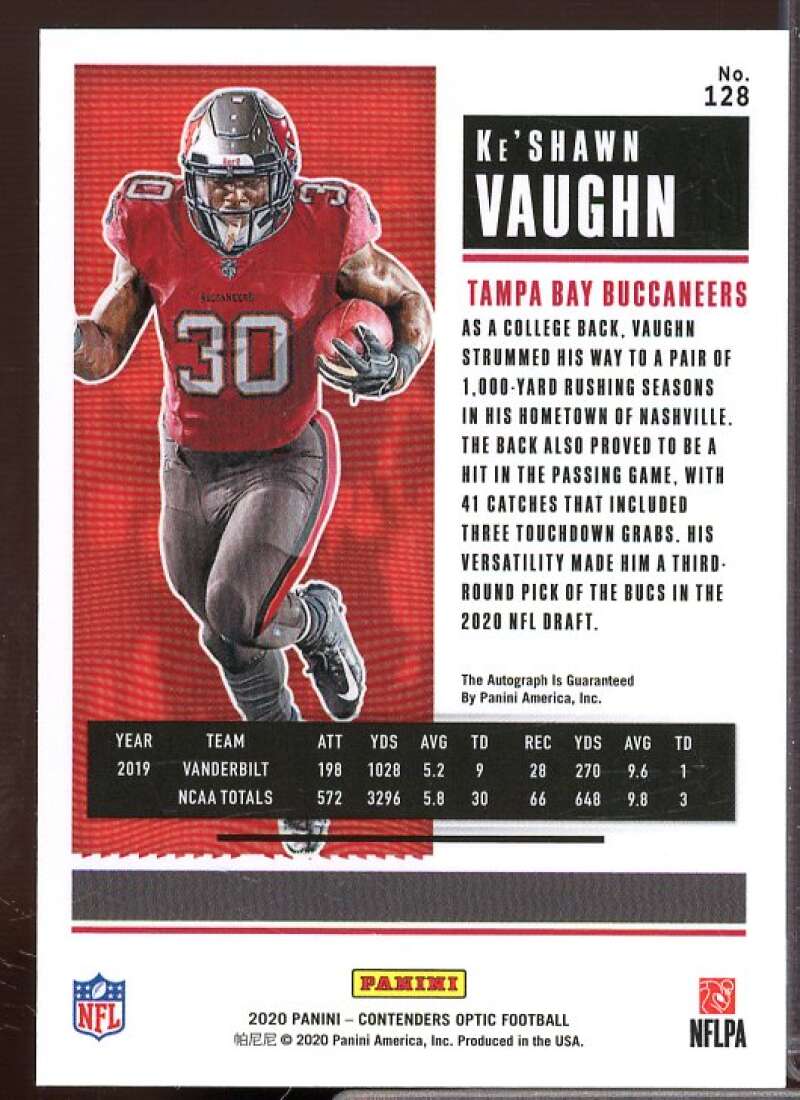 Ke'Shawn Vaughn AU Rookie Card 2020 Panini Contenders Optic Silver #128  Image 2