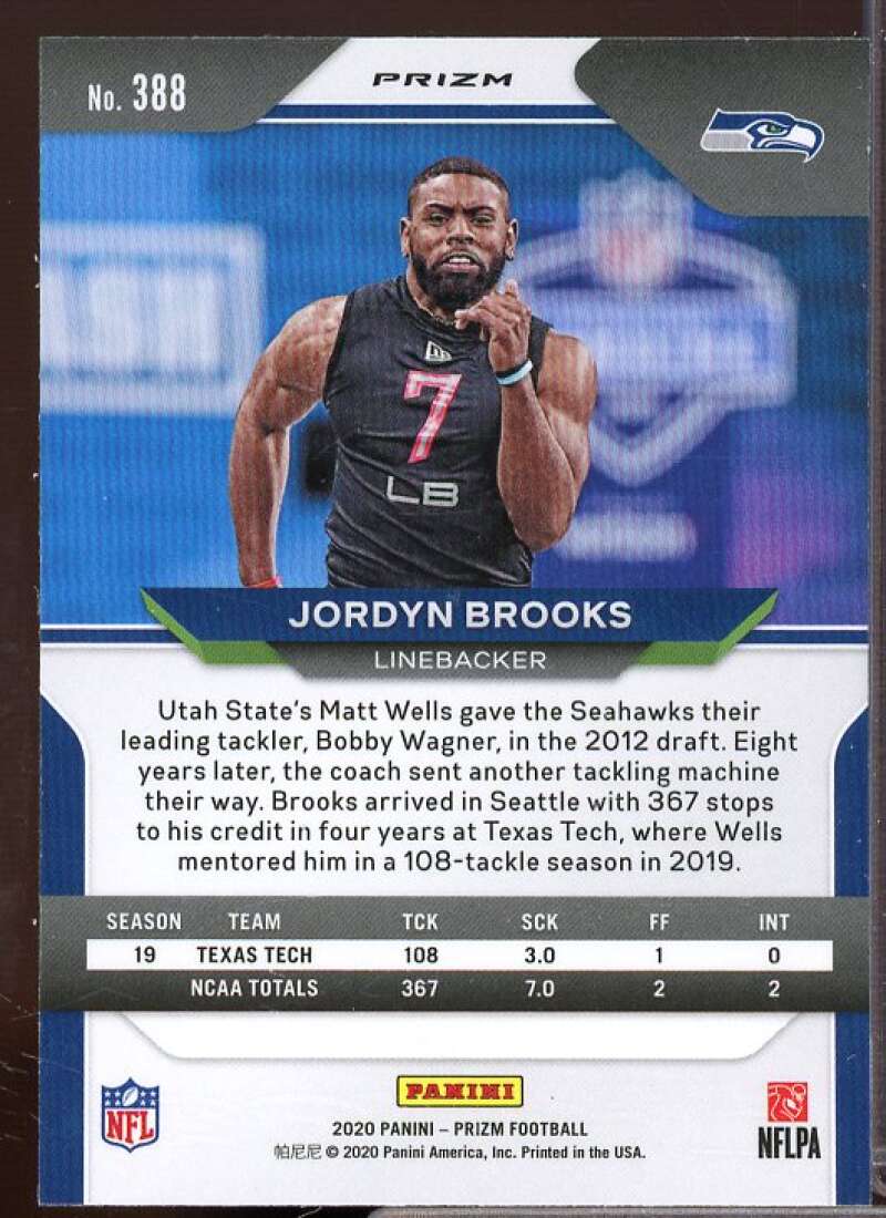 Jordyn Brooks Rookie Card 2020 Panini Prizm Prizms Green #388  Image 2