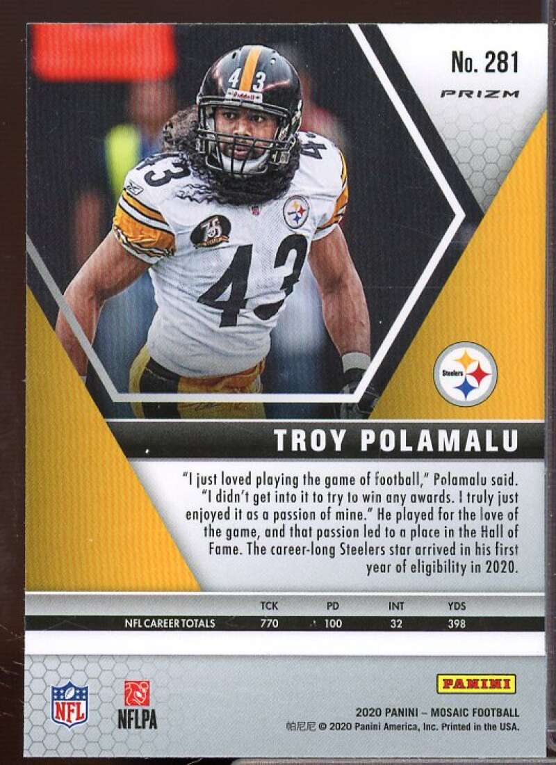 Troy Polamalu Card 2020 Panini Mosaic Hall of Fame silver #281  Image 2