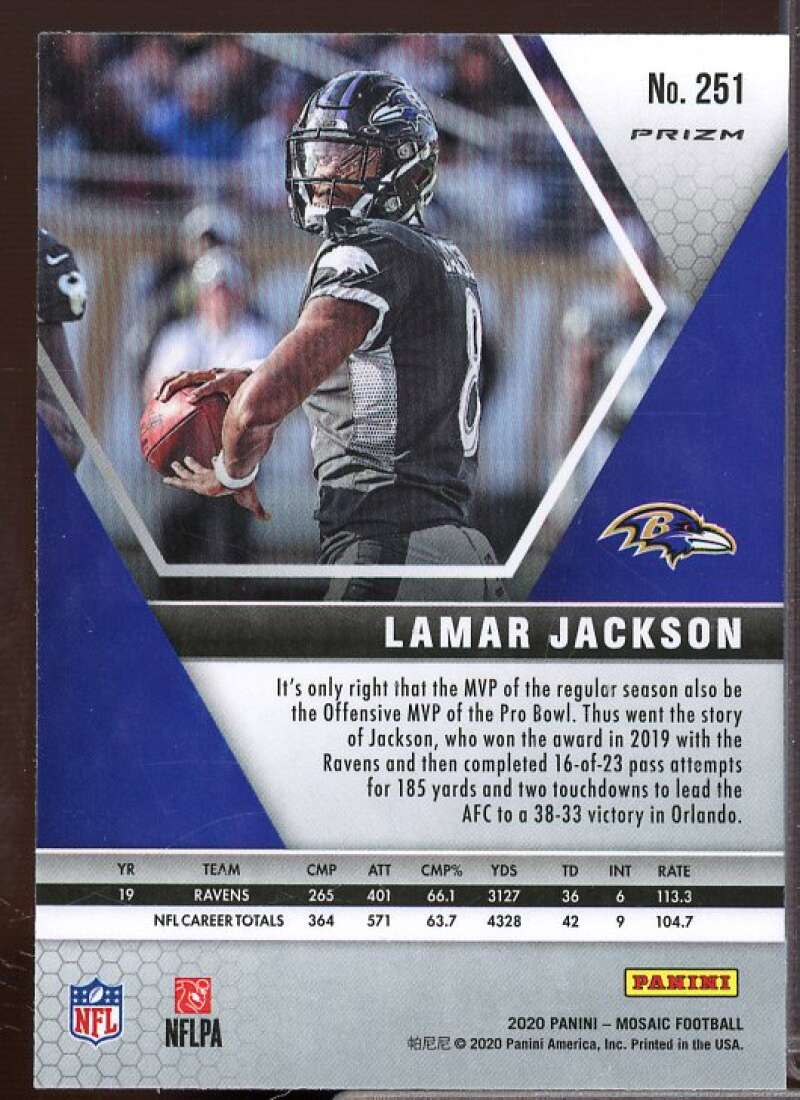 Lamar Jackson PB Card 2020 Panini Mosaic Silver #251  Image 2