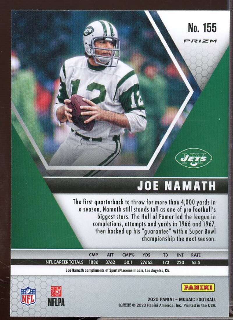 Joe Namath Card 2020 Panini Mosaic Mosaic Reactive Green #155  Image 2