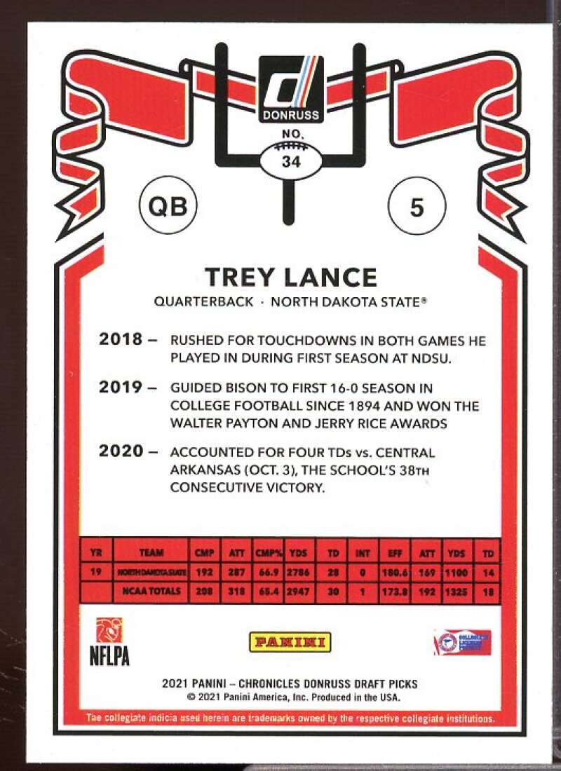 Trey Lance Rookie Card 2021 Panini Chronicles Draft Picks Donruss Retro Red #34  Image 2