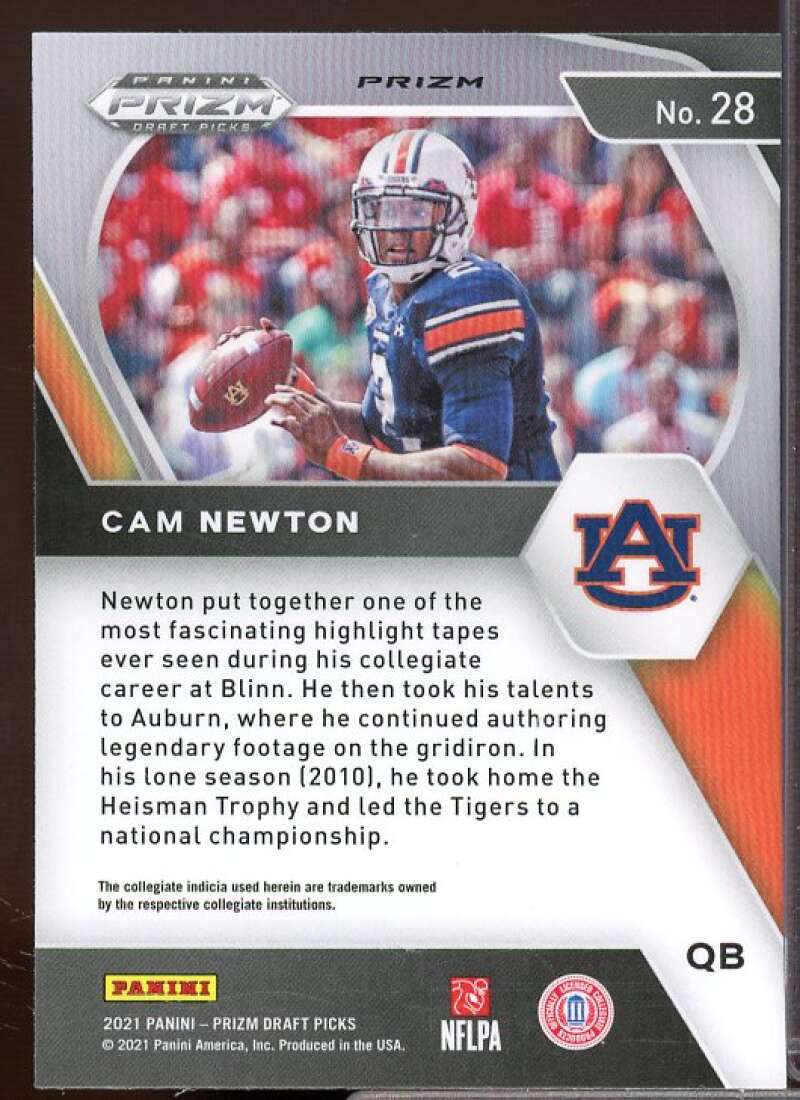 Cam Newton Card 2021 Panini Prizm Draft Picks Prizms Silver #28  Image 2