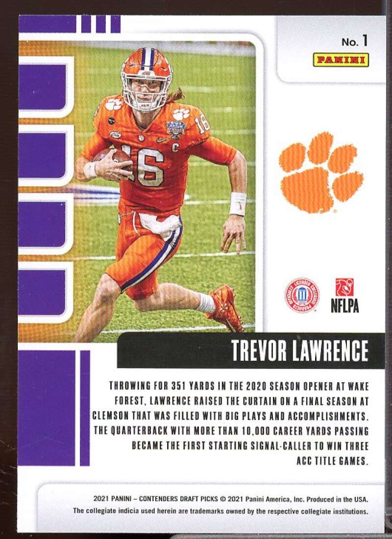 Trevor Lawrence Rookie Card 2021 Panini Contenders Draft Picks School Colors #1  Image 2