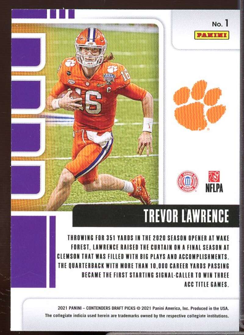 Trevor Lawrence Rookie Card 2021 Panini Contenders Draft Picks School Colors #1  Image 2