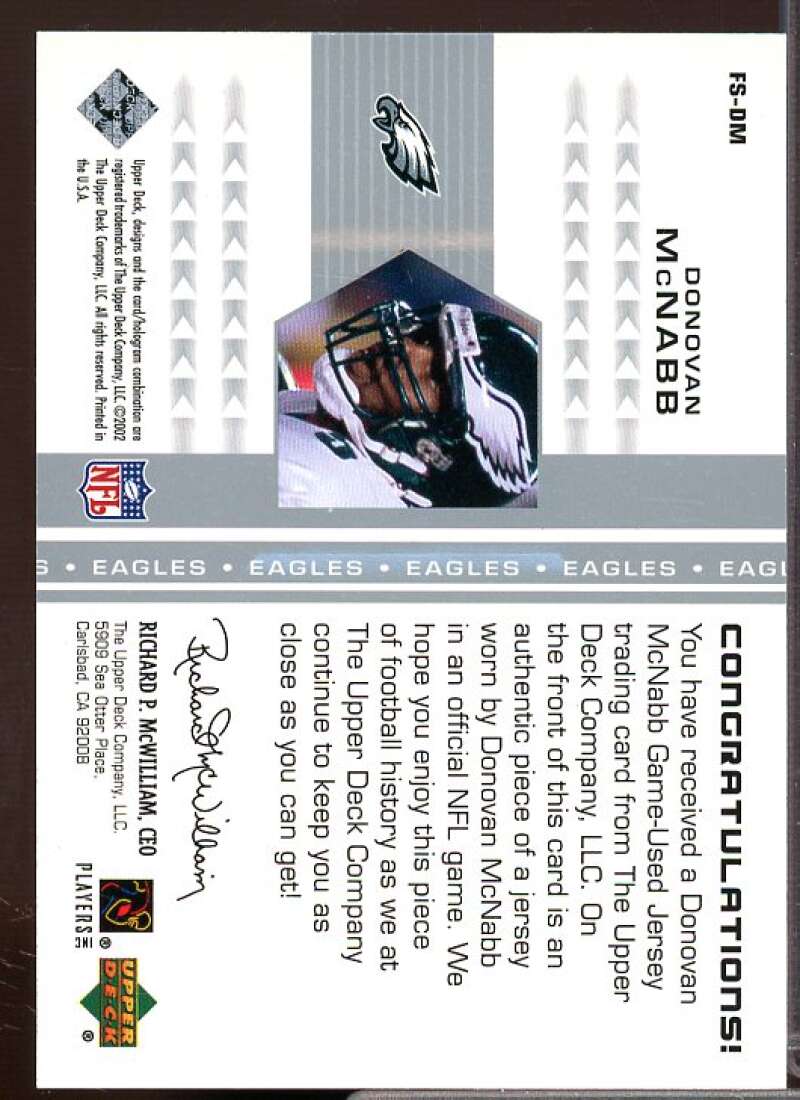 Donovan McNabb Card 2002 Upper Deck Flight Suits Jerseys #FSDM  Image 2