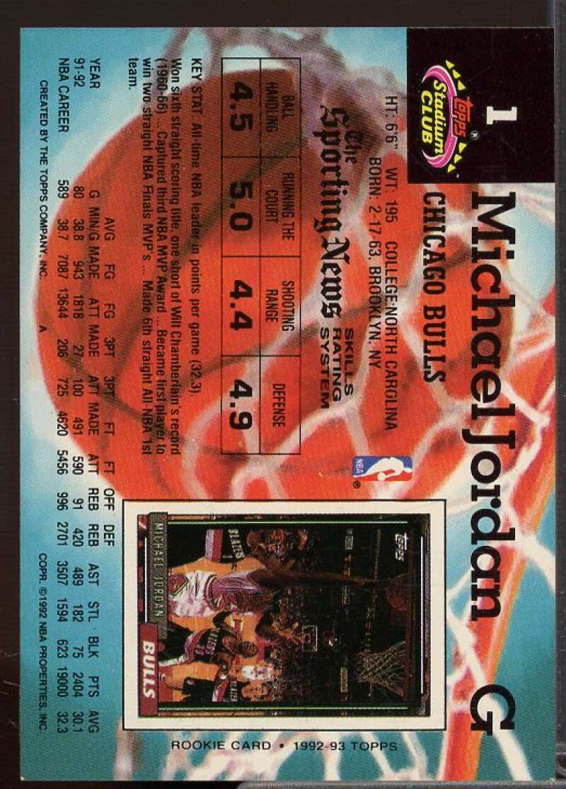 Michael Jordan Card 1992-93 Stadium Club #1  Image 2