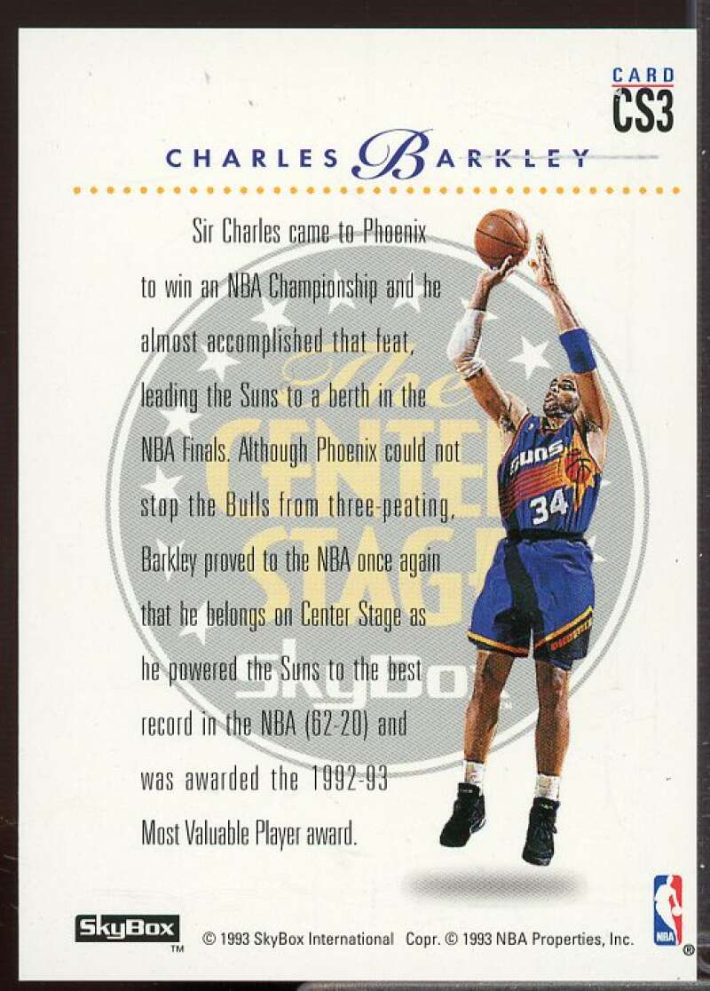 Charles Barkley Card 1993-94 SkyBox Premium Center Stage #CS3  Image 2