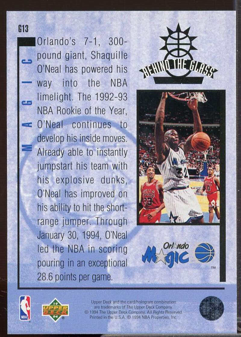 Shaquille O'Neal Card 1993-94 Upper Deck SE Behind the Glass #G13  Image 2