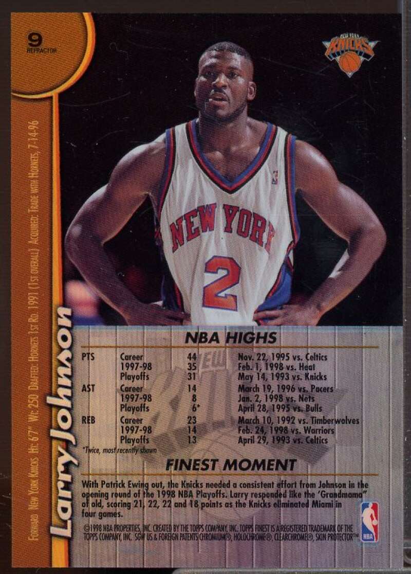 Larry Johnson Card 1998-99 Finest No Protectors Refractors #9  Image 2