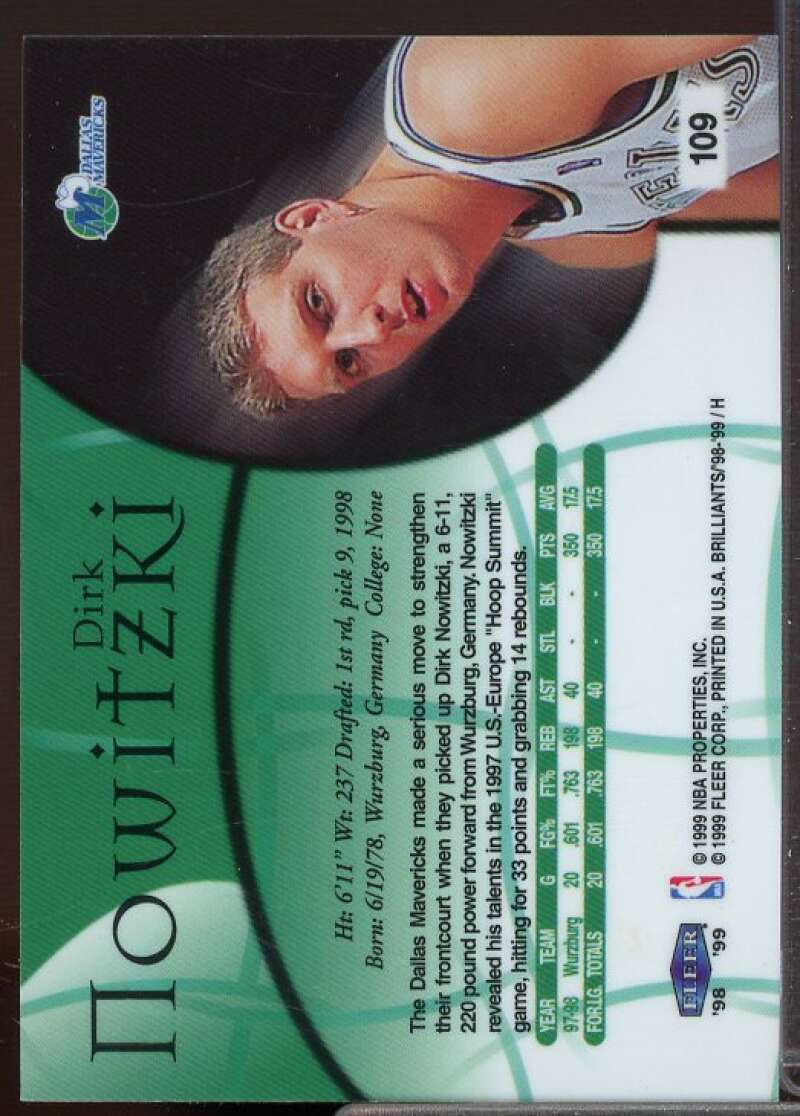 Dirk Nowitzki Rookie Card 1998-99 Fleer Brilliants #109  Image 2