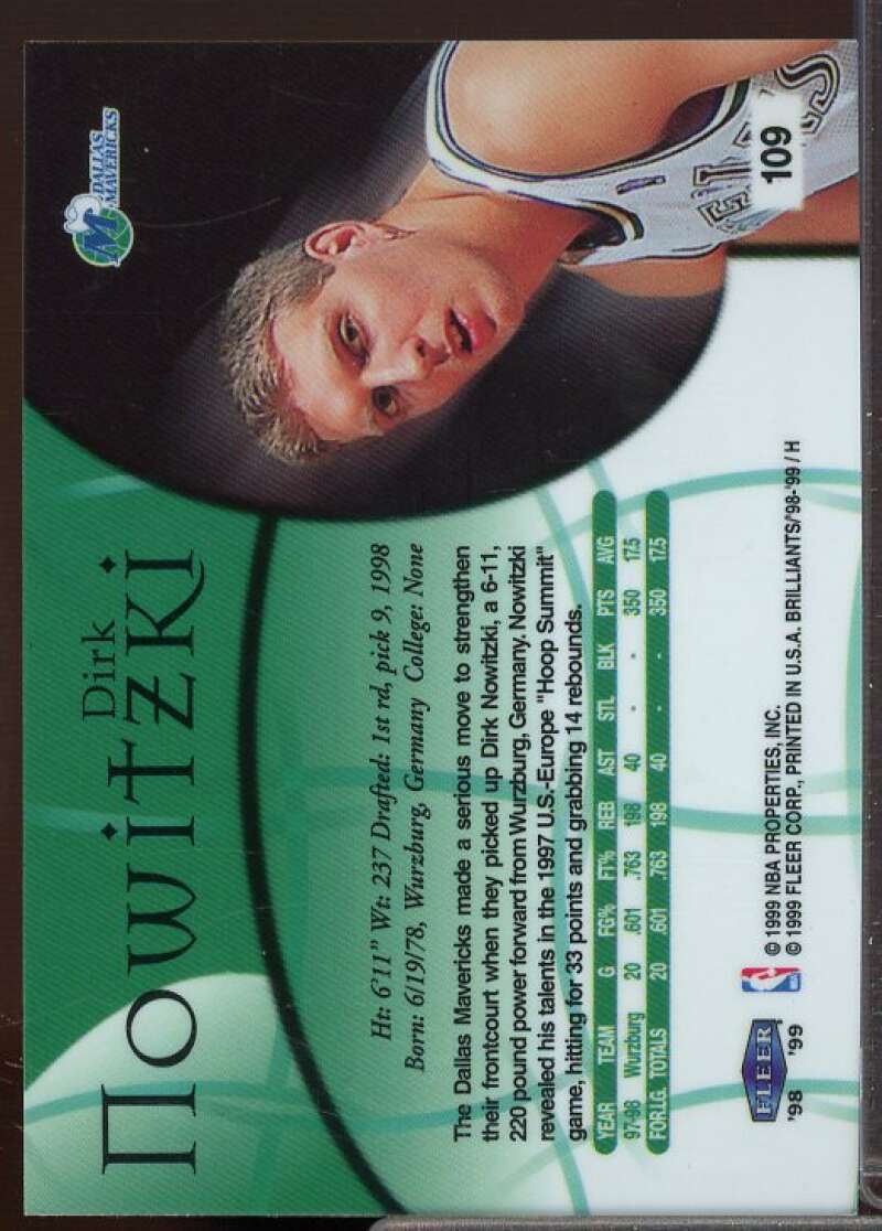 Dirk Nowitzki Rookie Card 1998-99 Fleer Brilliants #109  Image 2