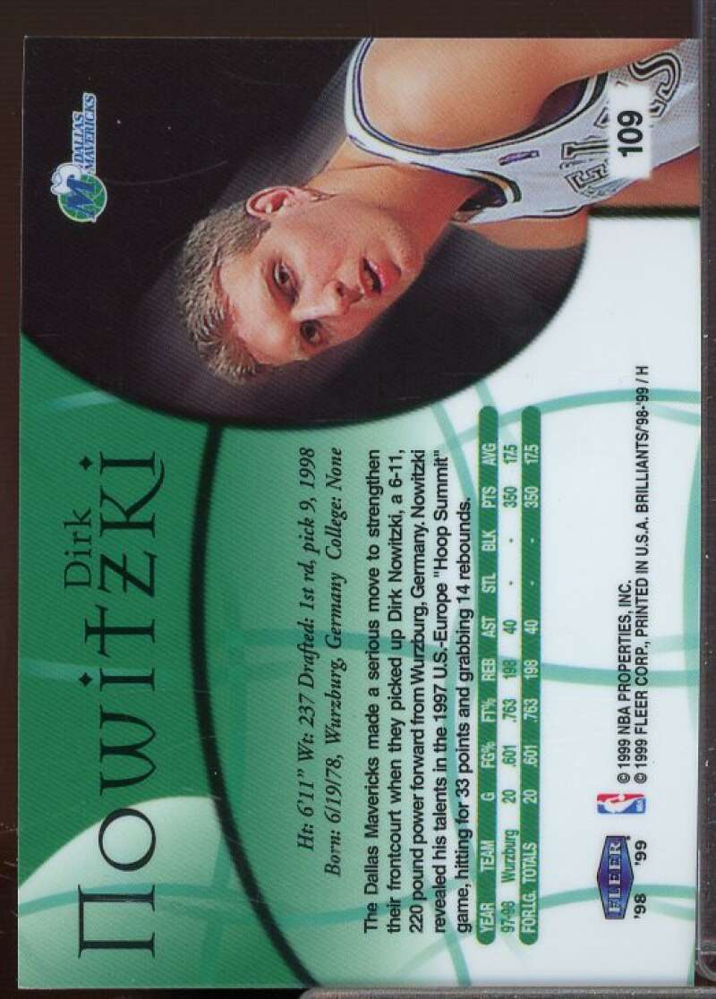 Dirk Nowitzki Rookie Card 1998-99 Fleer Brilliants #109  Image 2