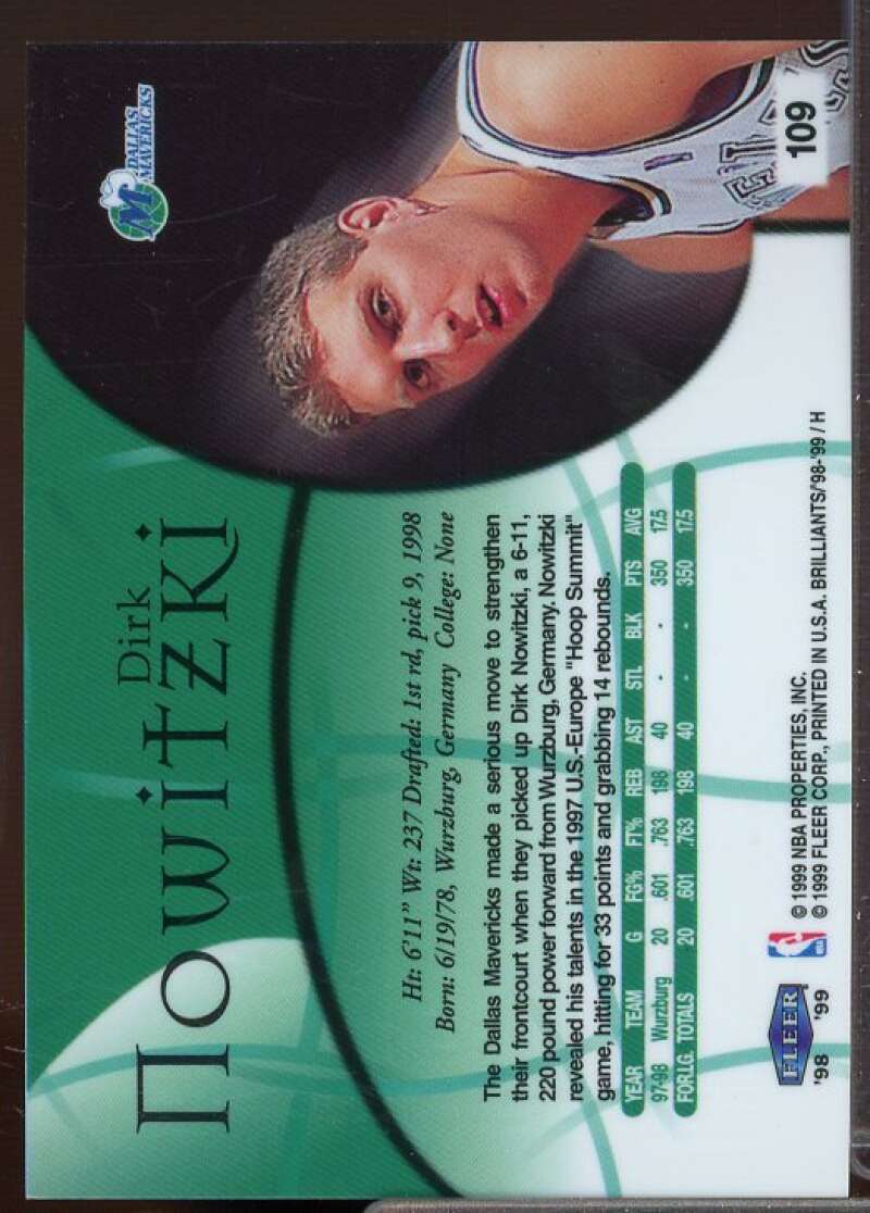 Dirk Nowitzki Rookie Card 1998-99 Fleer Brilliants #109  Image 2