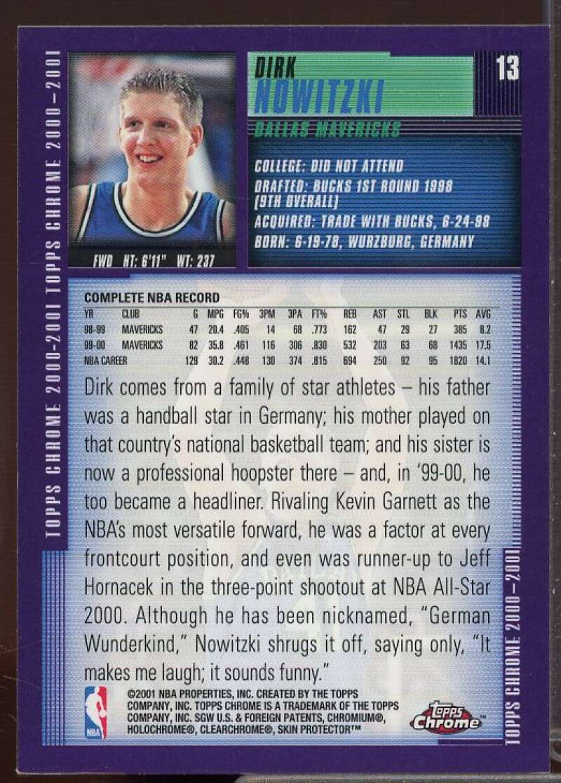 Dirk Nowitzki Card 2000-01 Topps Chrome #13  Image 2