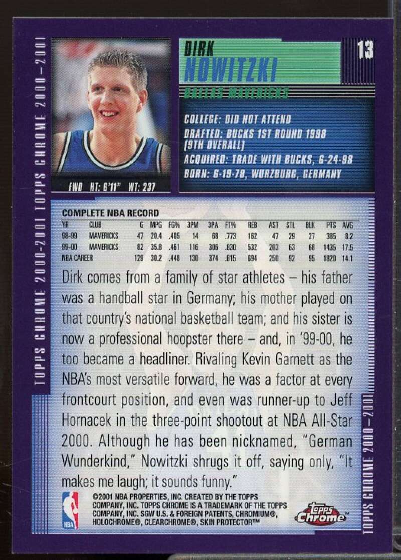 Dirk Nowitzki Card 2000-01 Topps Chrome #13  Image 2