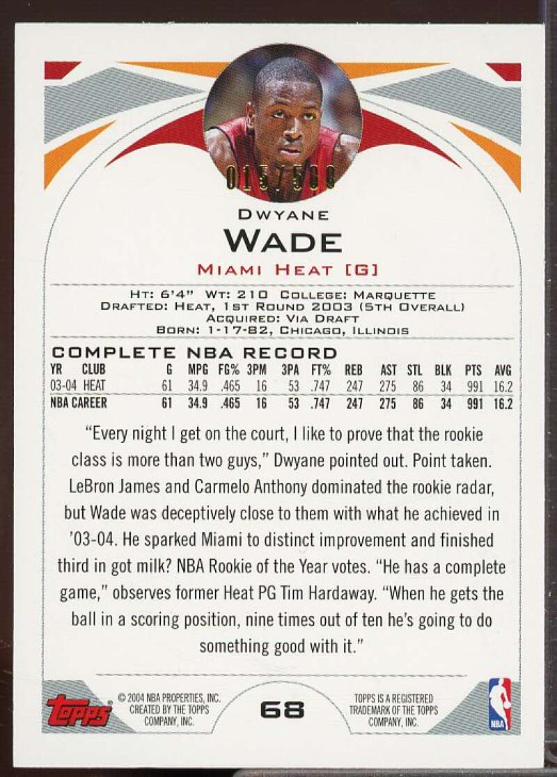 Dwyane Wade Card 2004-05 Topps Black #68  Image 2