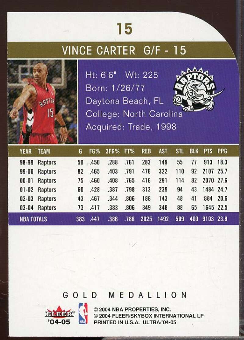 Vince Carter Card 2004-05 Ultra Gold Medallion #15  Image 2