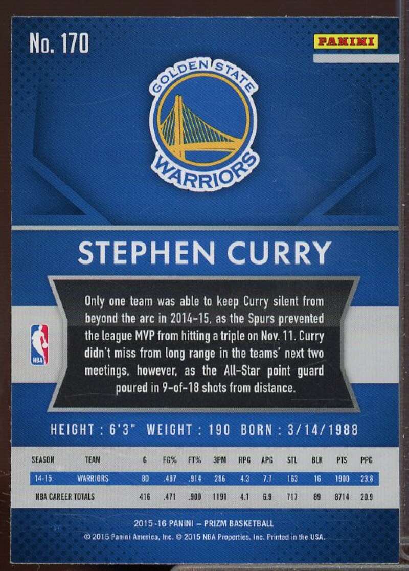 Stephen Curry Card 2015-16 Panini Prizm #170  Image 2