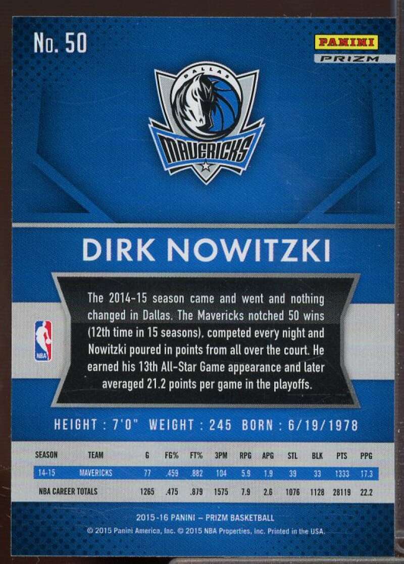 Dirk Nowitzki Card 2015-16 Panini Prizm Prizms Silver #50  Image 2