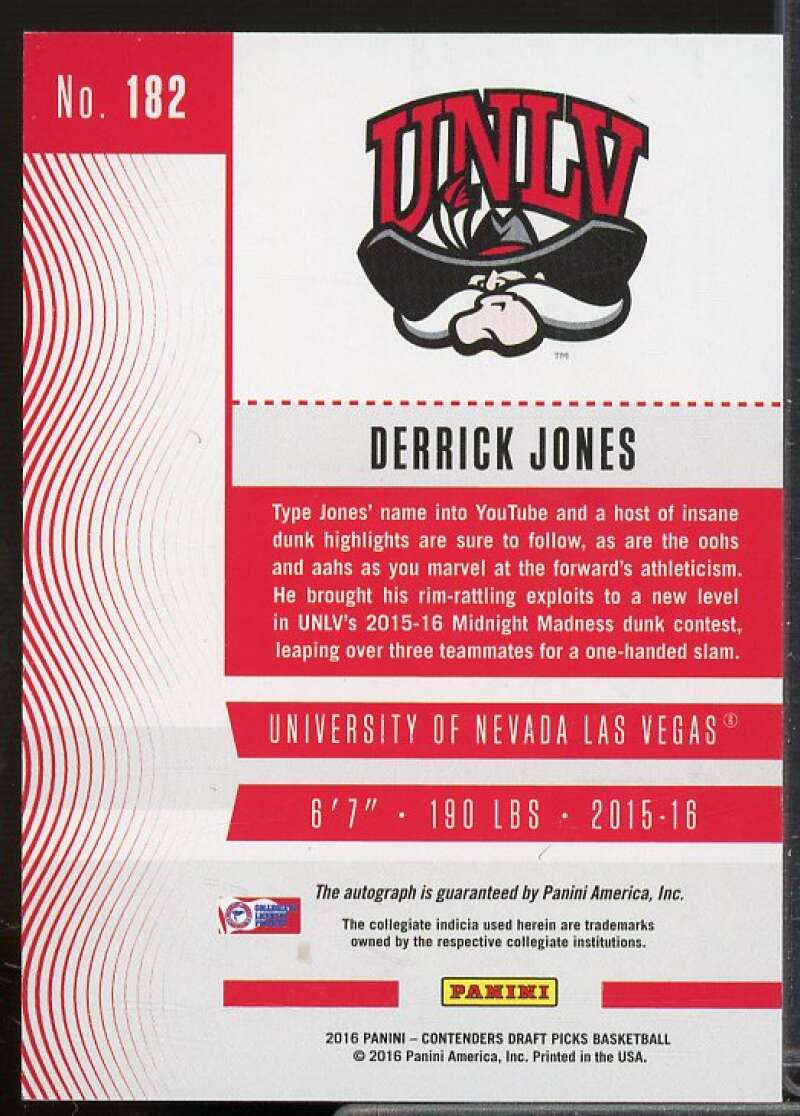 Derrick Jones AU 2016-17 Panini Contenders Draft Picks Draft Blue Foil #182  Image 2