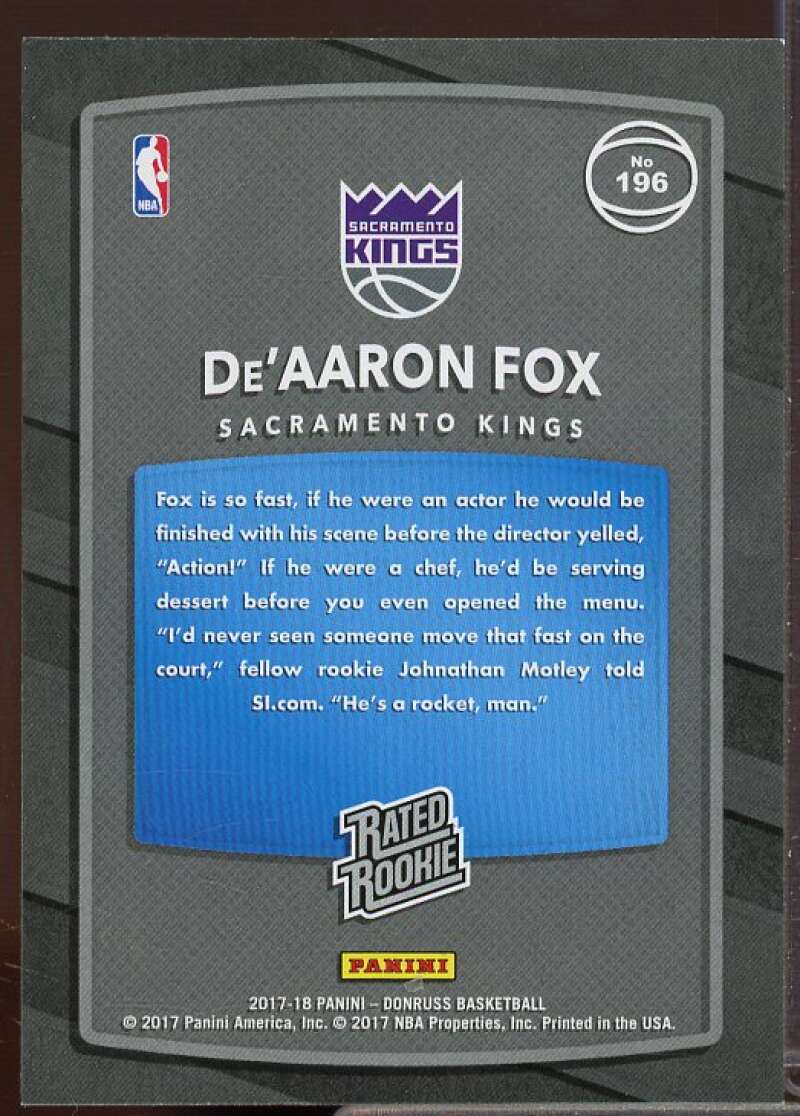 De'Aaron Fox RR Rookie Card 2017-18 Donruss #196  Image 2