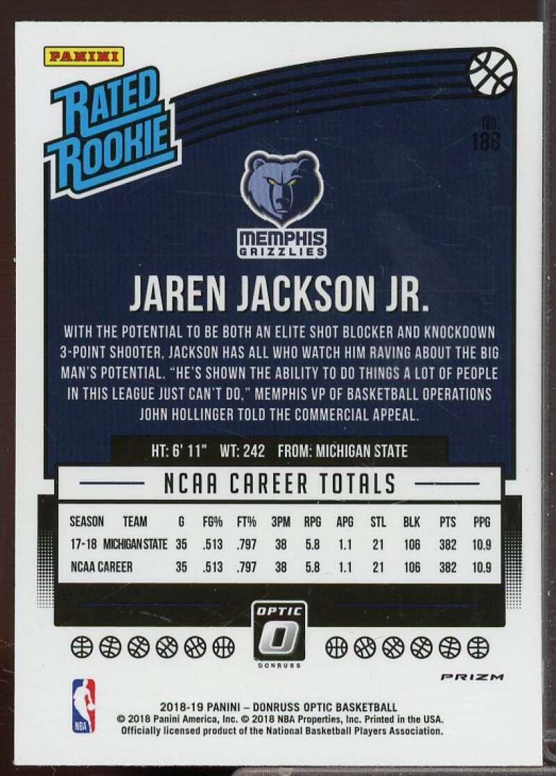 Jaren Jackson Jr. Rookie Card 2018-19 Donruss Optic Shock #188  Image 2