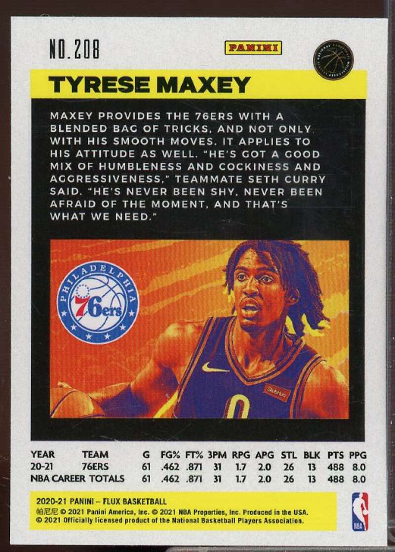 Tyrese Maxey Rookie Card 2020-21 Panini Flux #208  Image 2