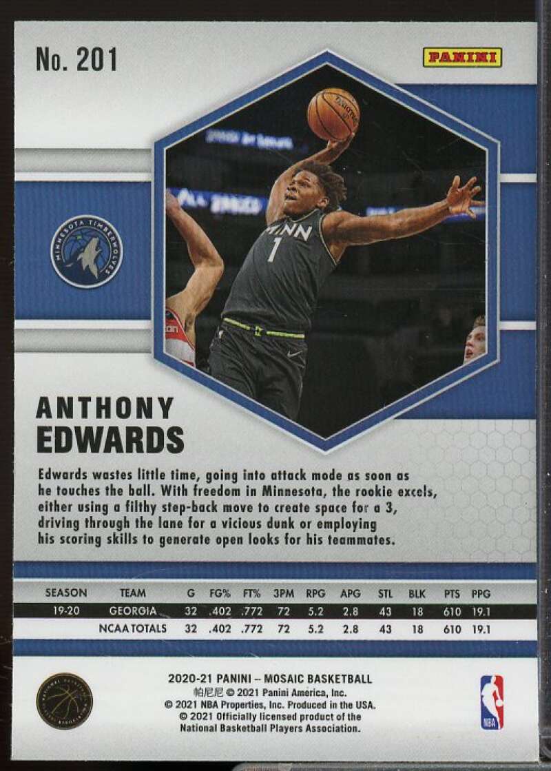 Anthony Edwards Rookie Card 2020-21 Panini Mosaic #201  Image 2