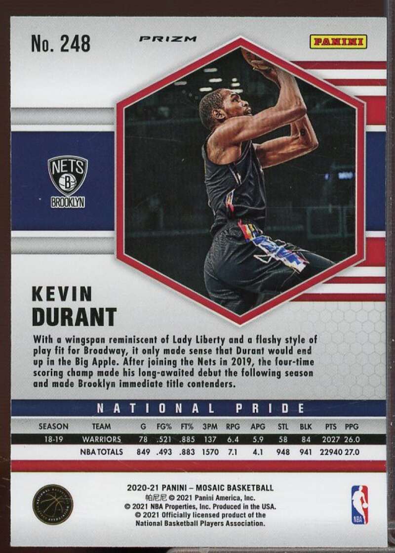 Kevin Durant Card 2020-21 Panini Mosaic Mosaic Reactive Blue #248  Image 2