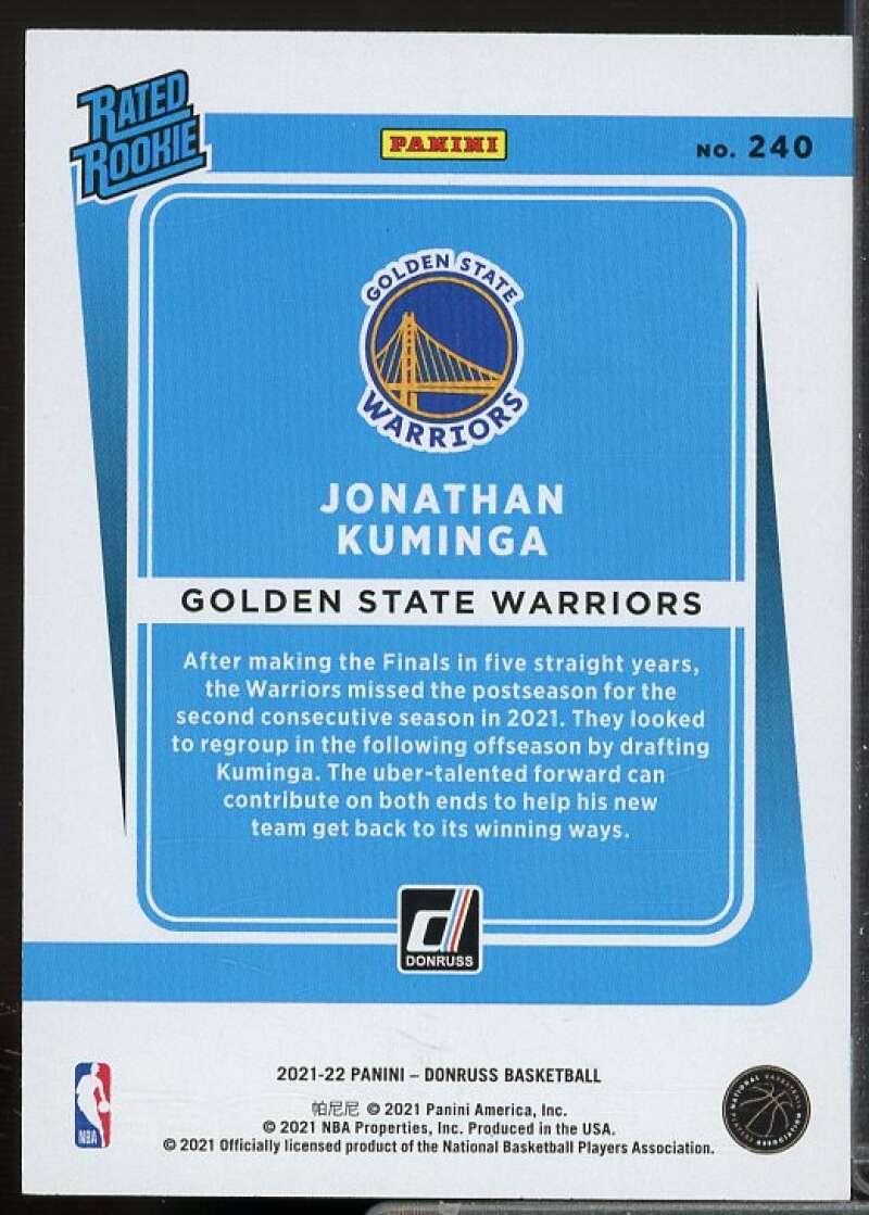 Jonathan Kuminga Rookie Card 2021-22 Donruss #240  Image 2