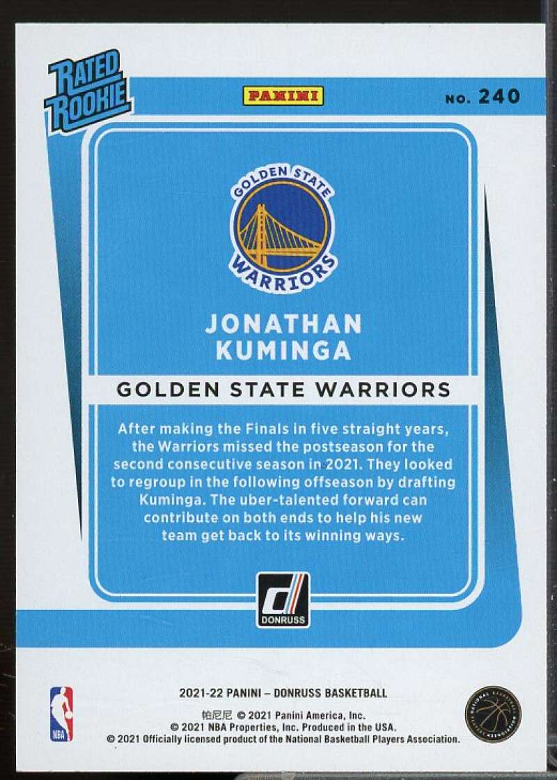 Jonathan Kuminga Rookie Card 2021-22 Donruss #240  Image 2