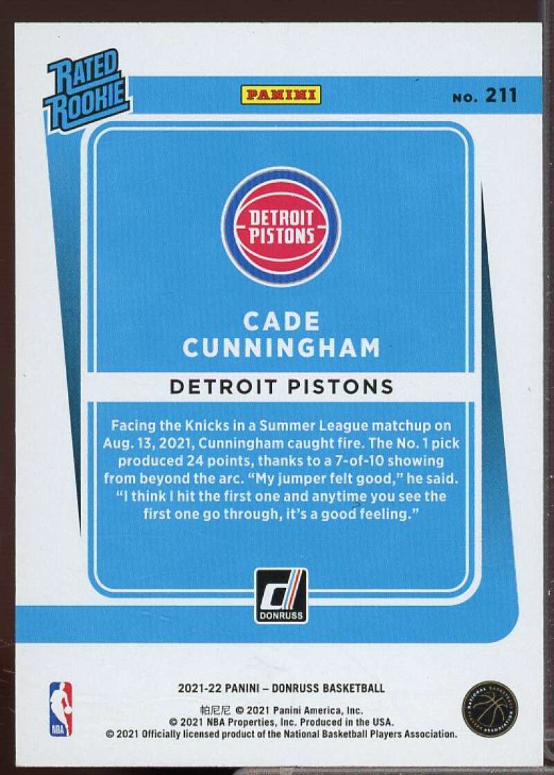 Cade Cunningham Rookie Card 2021-22 Donruss #211  Image 2