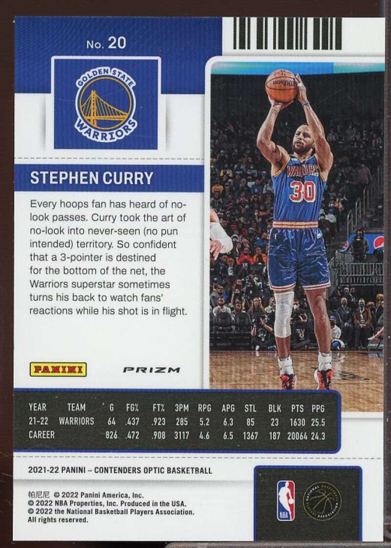 Stephen Curry Card 2021-22 Panini Contenders Optic #20  Image 2