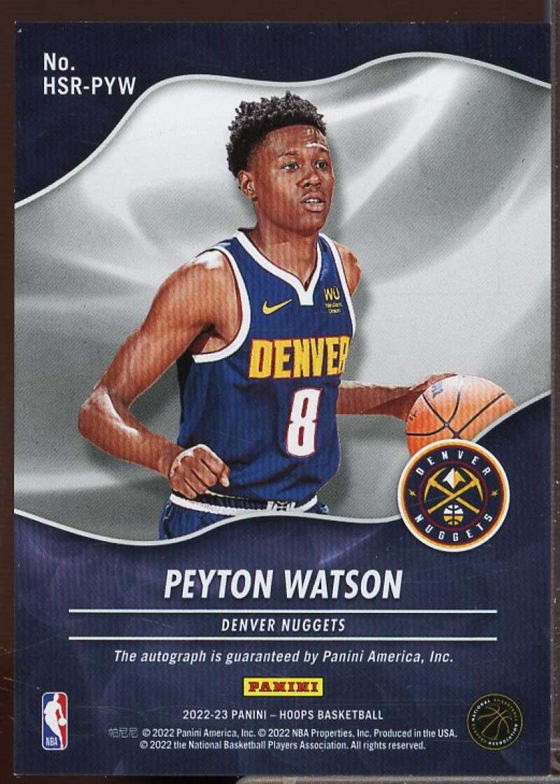 Peyton Watson Rookie Card 2022-23 Hoops Hot Signatures Rookies #30  Image 2