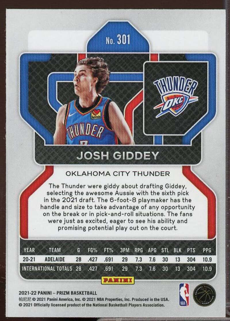 Josh Giddey Rookie Card 2021-22 Panini Prizm #301  Image 2