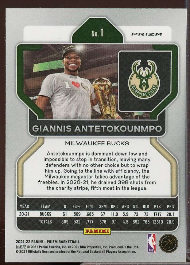 Giannis Antetokounmpo Card 2021-22 Panini Prizm Prizms Red Ice #1  Image 2