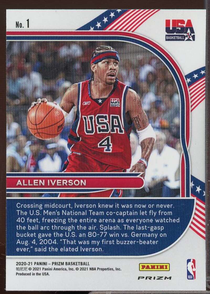 Allen Iverson Card 2020-21 Panini Prizm USA Basketball Prizms Green #1  Image 2