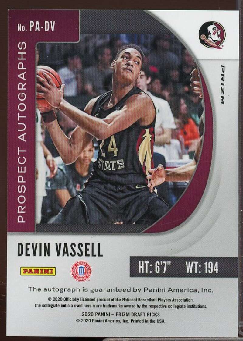 Devin Vassell 2020-21 Panini Prizm Draft Picks Prospect Autographs Hyper #16  Image 2